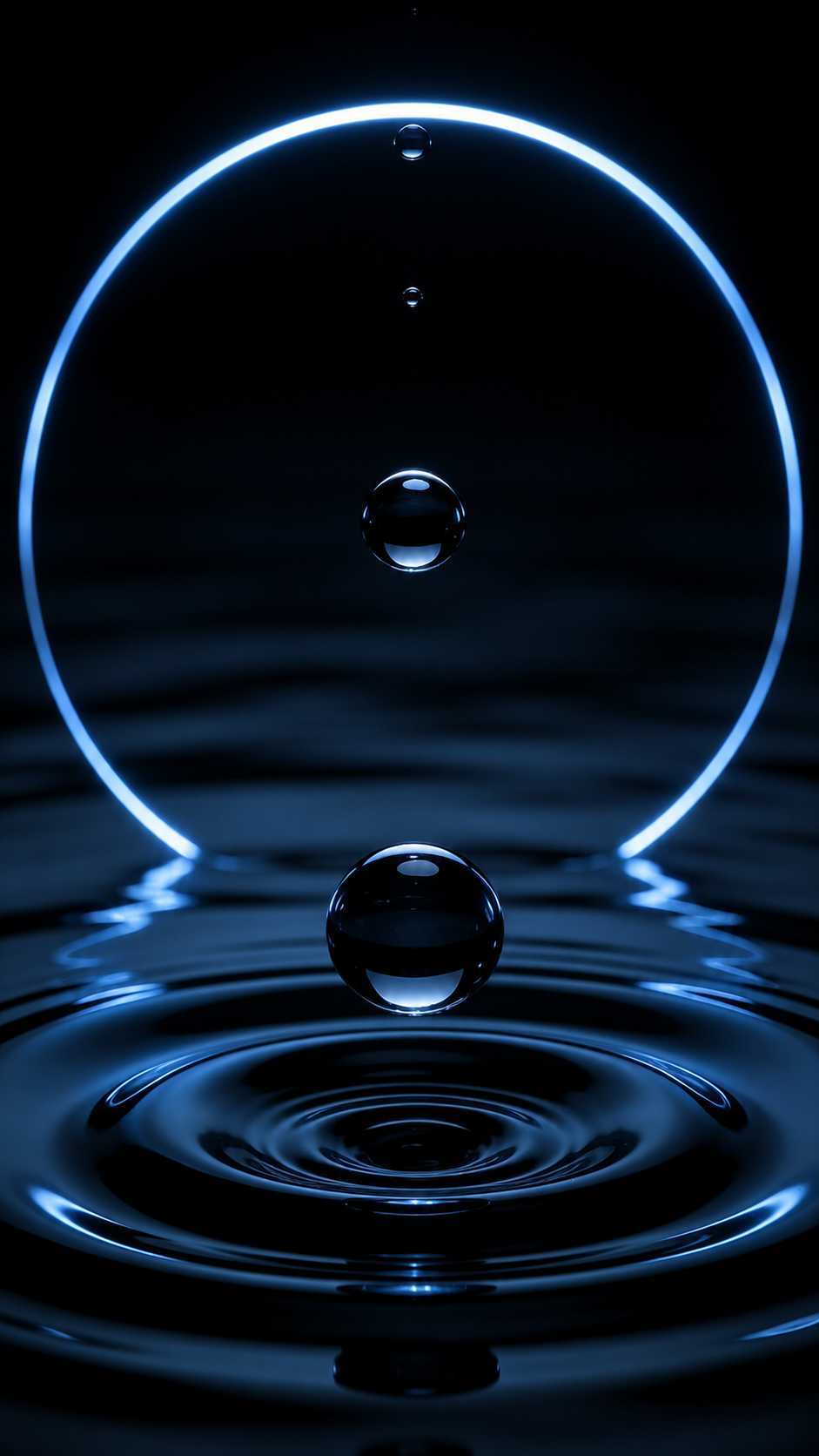 A luminous blue ring above a rippling blue surface, with a single gold learner sphere resting at its base.